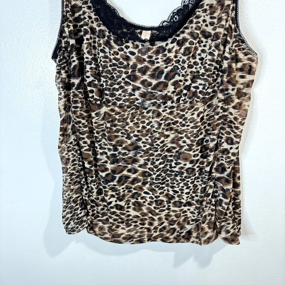Cacique Tank Top 26 / 28 Sleepwear Lingerie Shirt Mesh Lace Leopard Brown Black - Picture 3 of 8